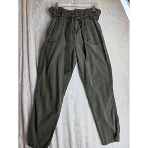 Maurices Olive Green Paperbag Waist Tie Belt Utility Pants Womens Size 12